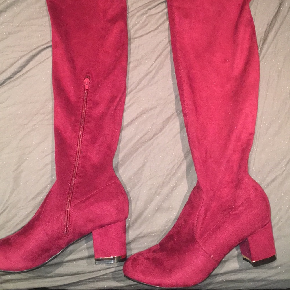 Thigh high red boots